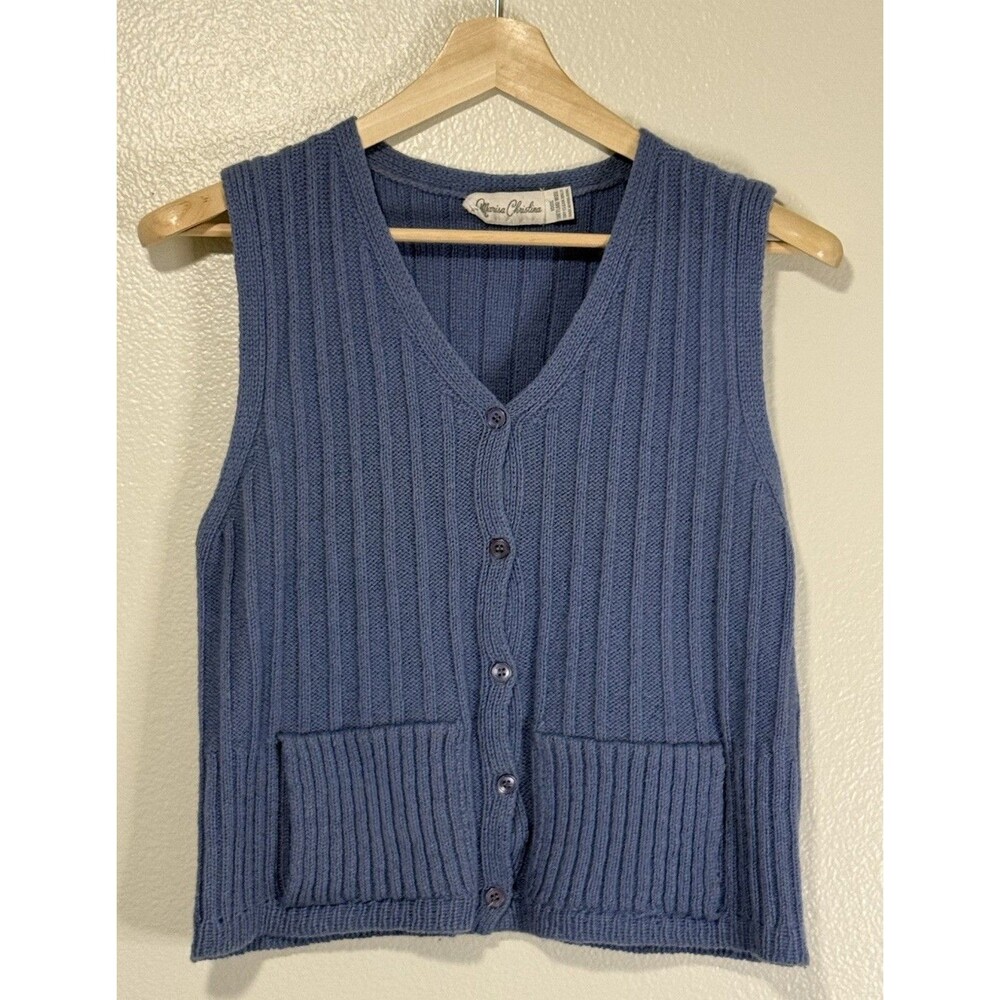 Marisa Christina Blue Ribbed Knit Button Front Vest